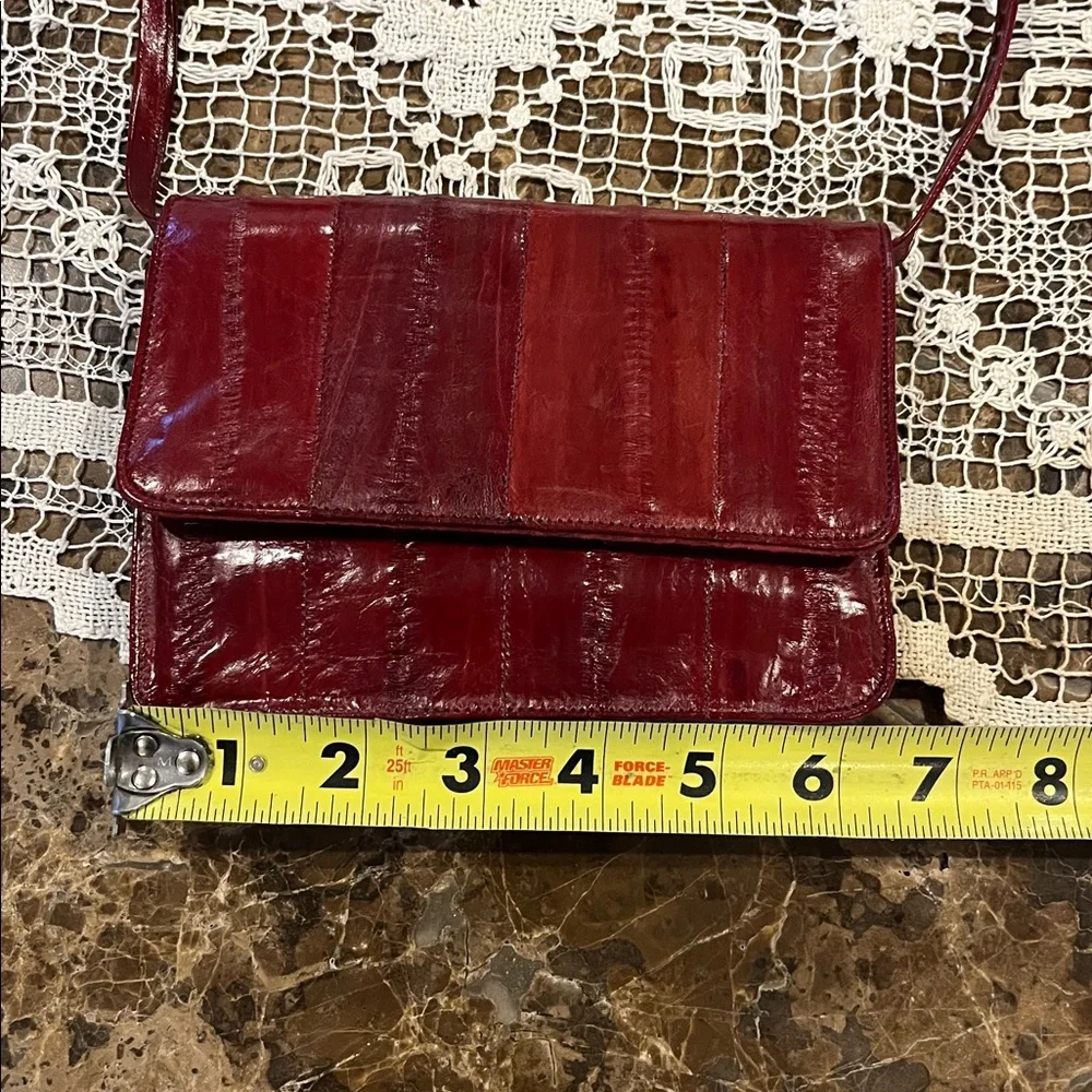 VTG Genuine Eel Skin SM Bordeaux Purse Convertible Crossbody Clutch Shoulder Bag